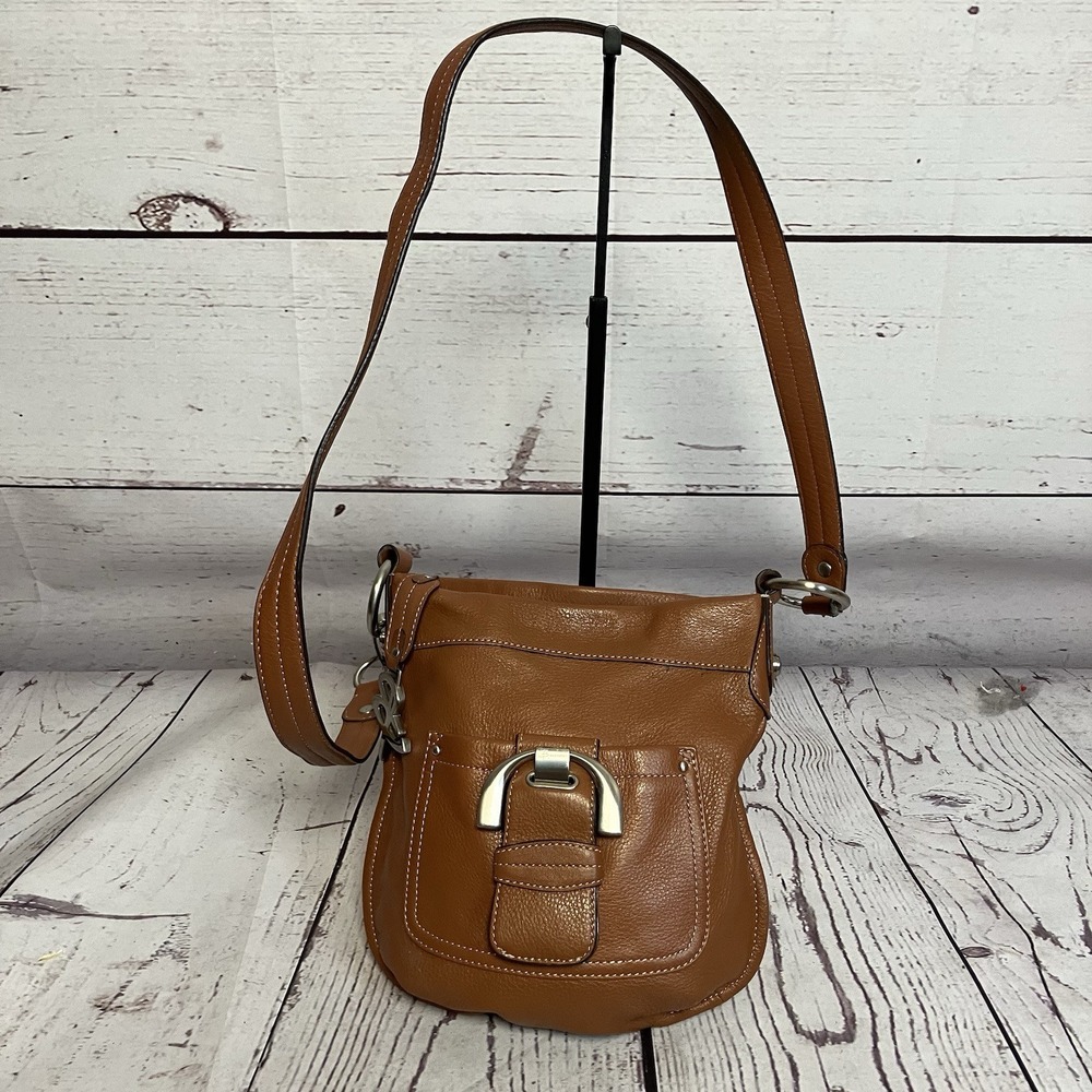 B Makowsky‎ Brown Pebbled Leather Crossbody Shoulder Bag Handbag Nickel Hardware
